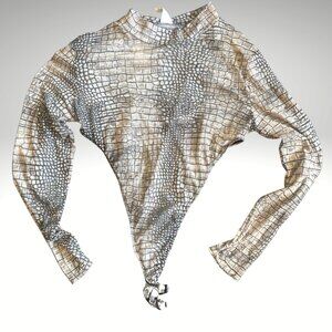 Snake Print Bodysuit Mesh Long Sleeve High Neck Reptile NWT Size Large